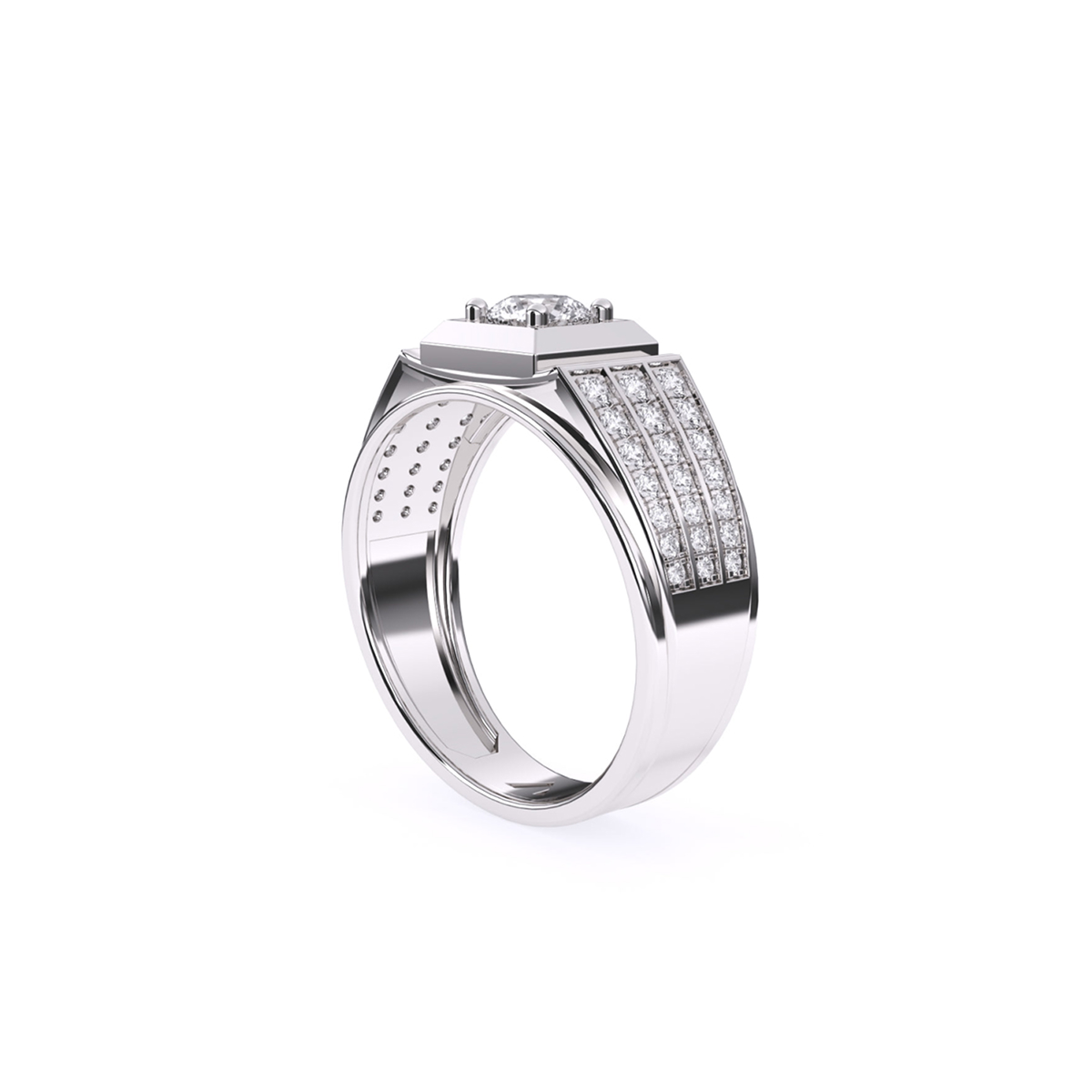 Stylish Three Row Cluster Round Lab Grown Ring